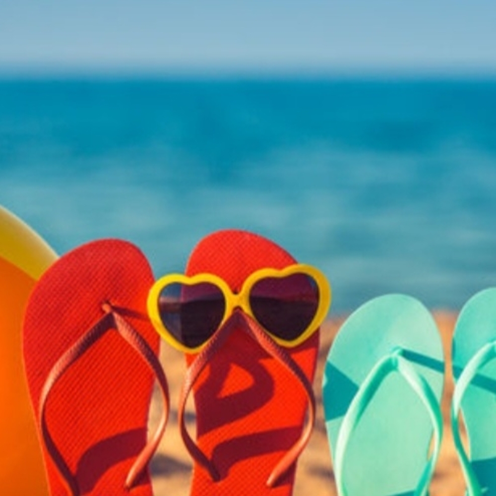 Red and Teal Flip Flops with Heart Sunglasses